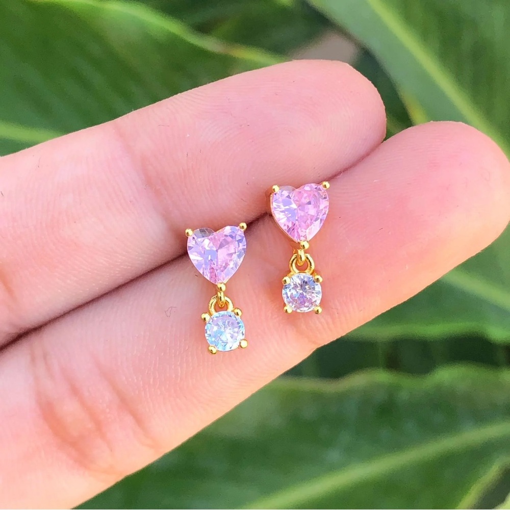 Gold and Pink Heart Earrings